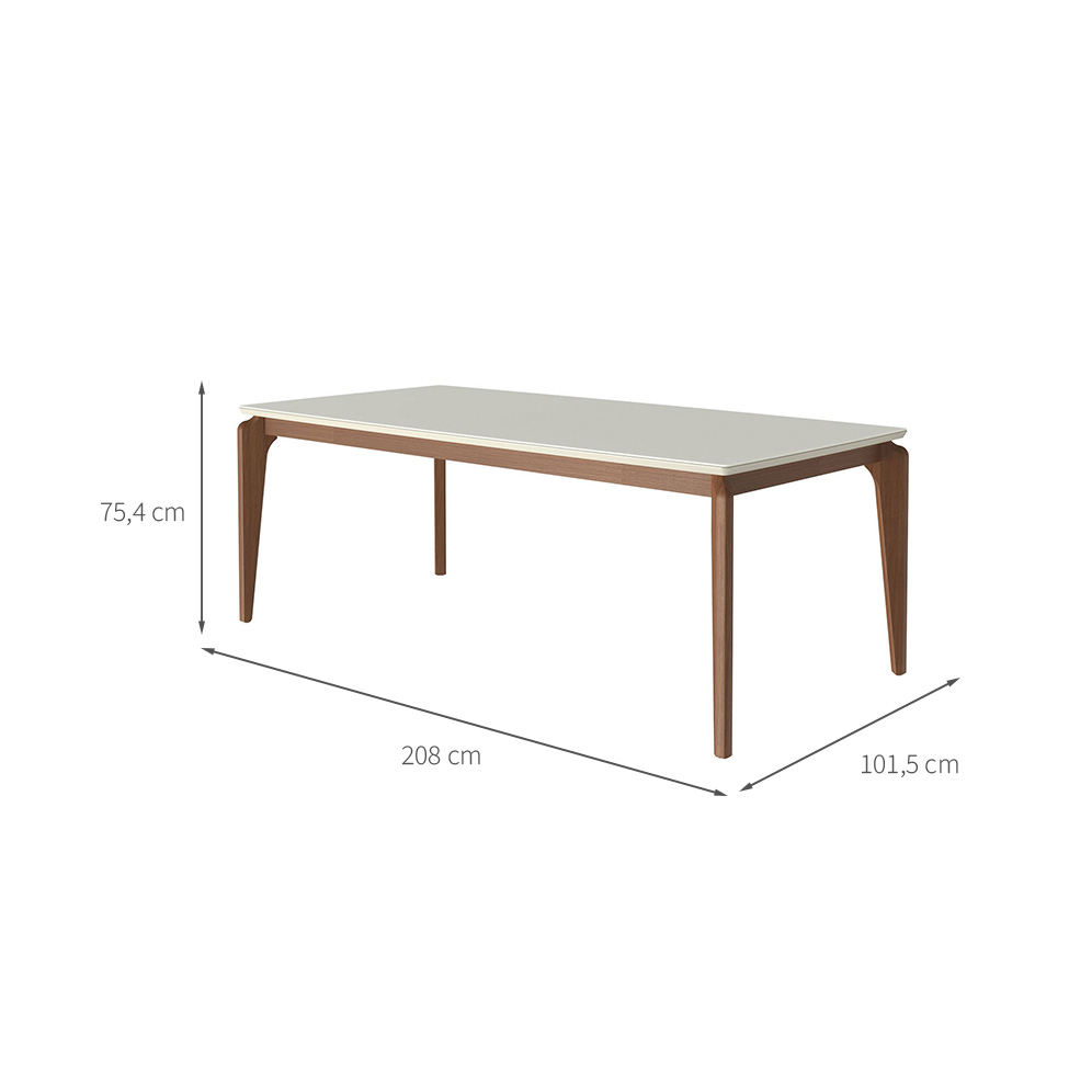 Mesa de Jantar Retangular com Tampo de Vidro Off White Lauren Natural 208 cm