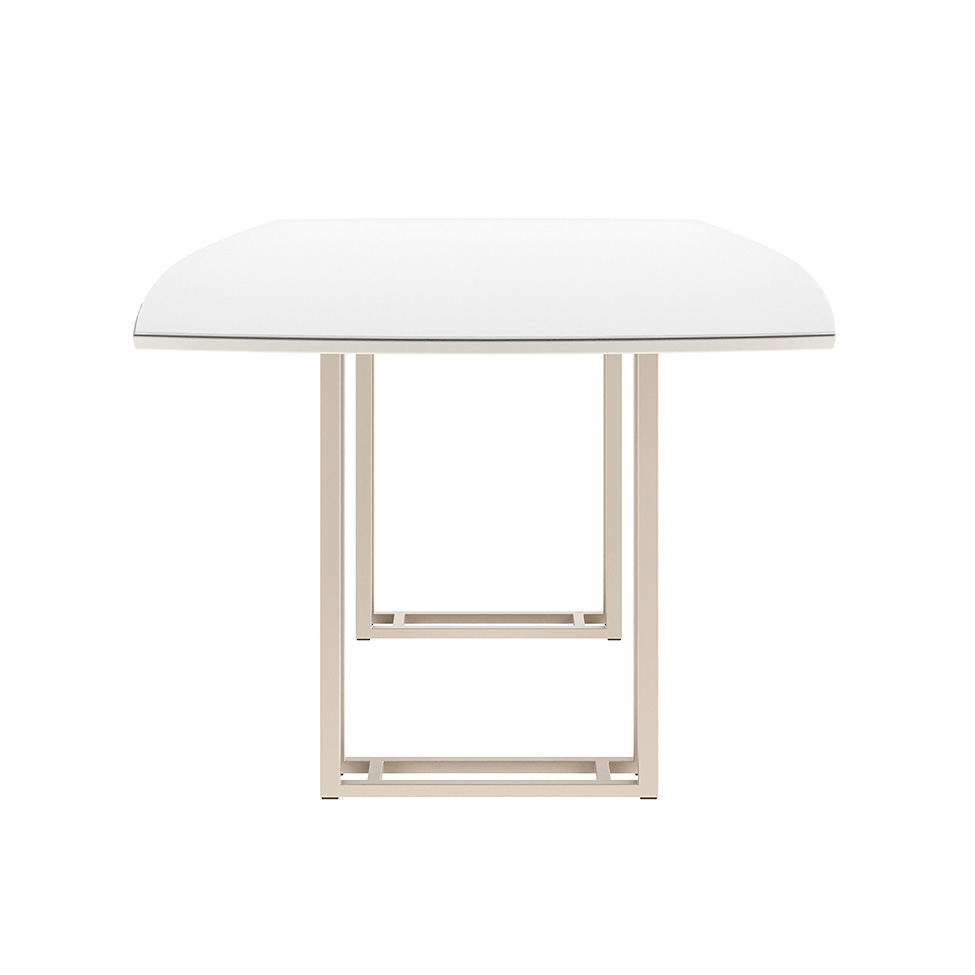 Mesa de Jantar Retangular com Tampo de Vidro Off White Line Champanhe 184 cm