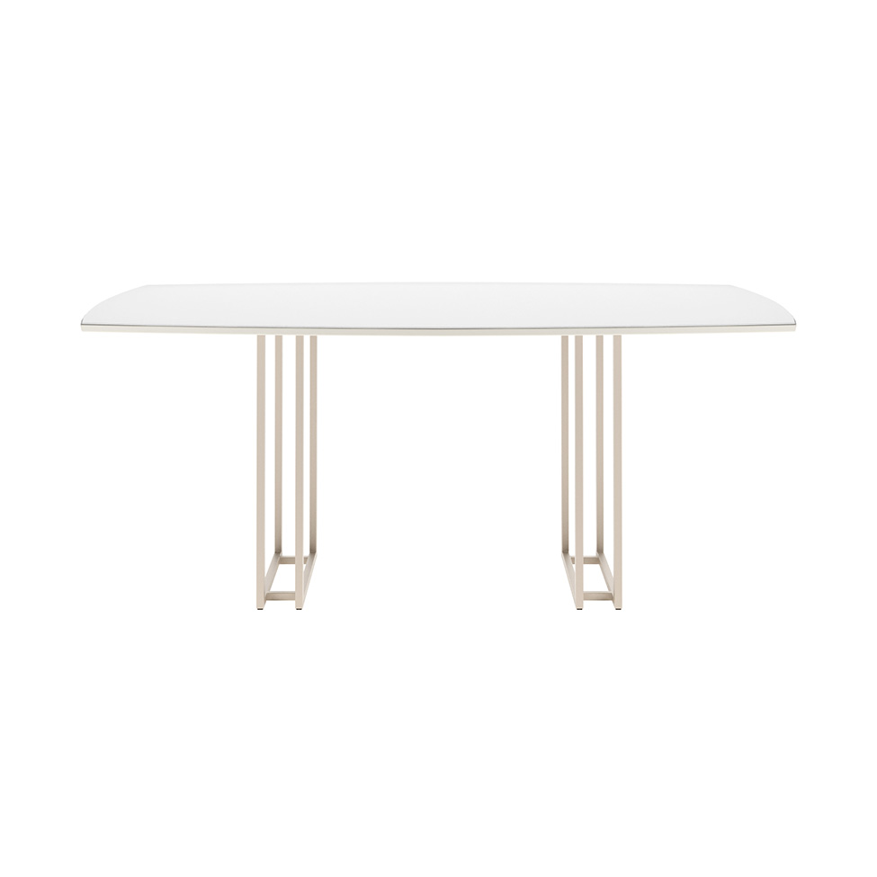 Mesa de Jantar Retangular com Tampo de Vidro Off White Line Champanhe 184 cm