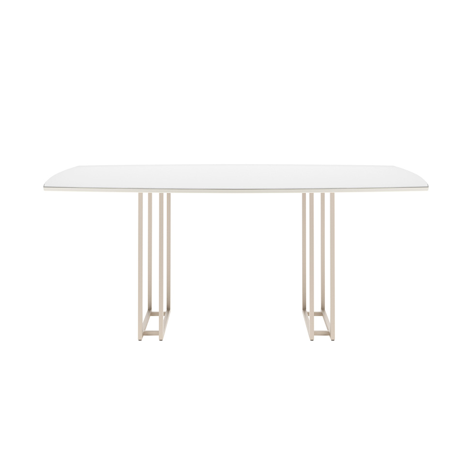 Mesa de Jantar Retangular com Tampo de Vidro Off White Line Champanhe 219 cm