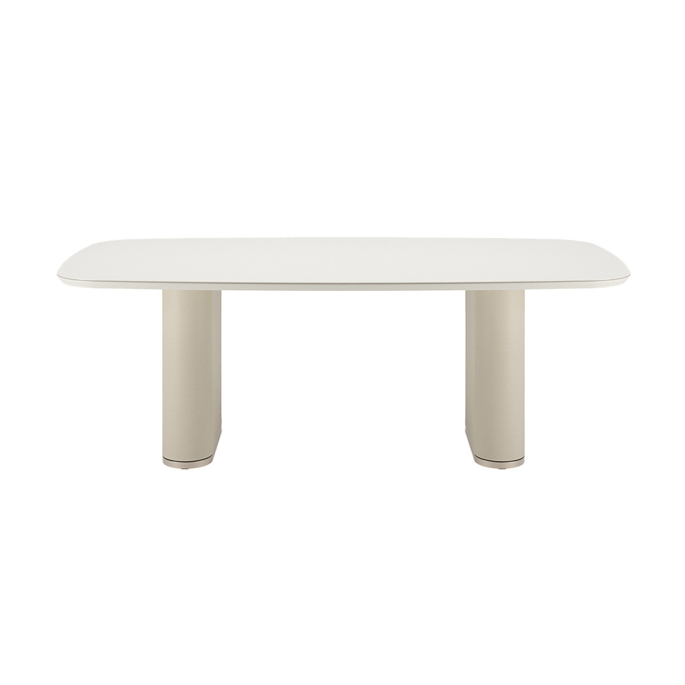 Mesa de Jantar Retangular com Tampo de Vidro Off White Lintz Bege e Champanhe 184 cm