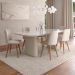 Mesa de Jantar Retangular com Tampo de Vidro Off White Lintz Bege e Champanhe 184 cm