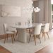 Mesa de Jantar Retangular com Tampo de Vidro Off White Lintz Bege e Champanhe 219 cm