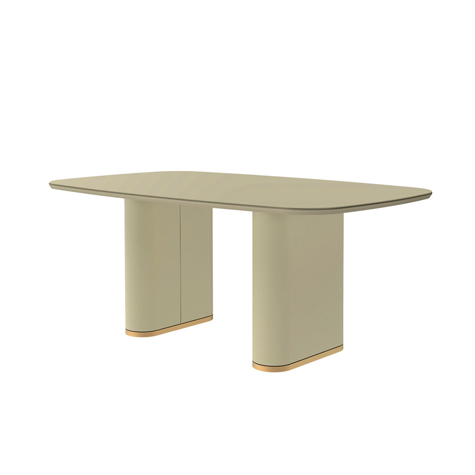 Mesa de Jantar Retangular com Tampo de Vidro Off White Lintz Bege e Dourado 184 cm