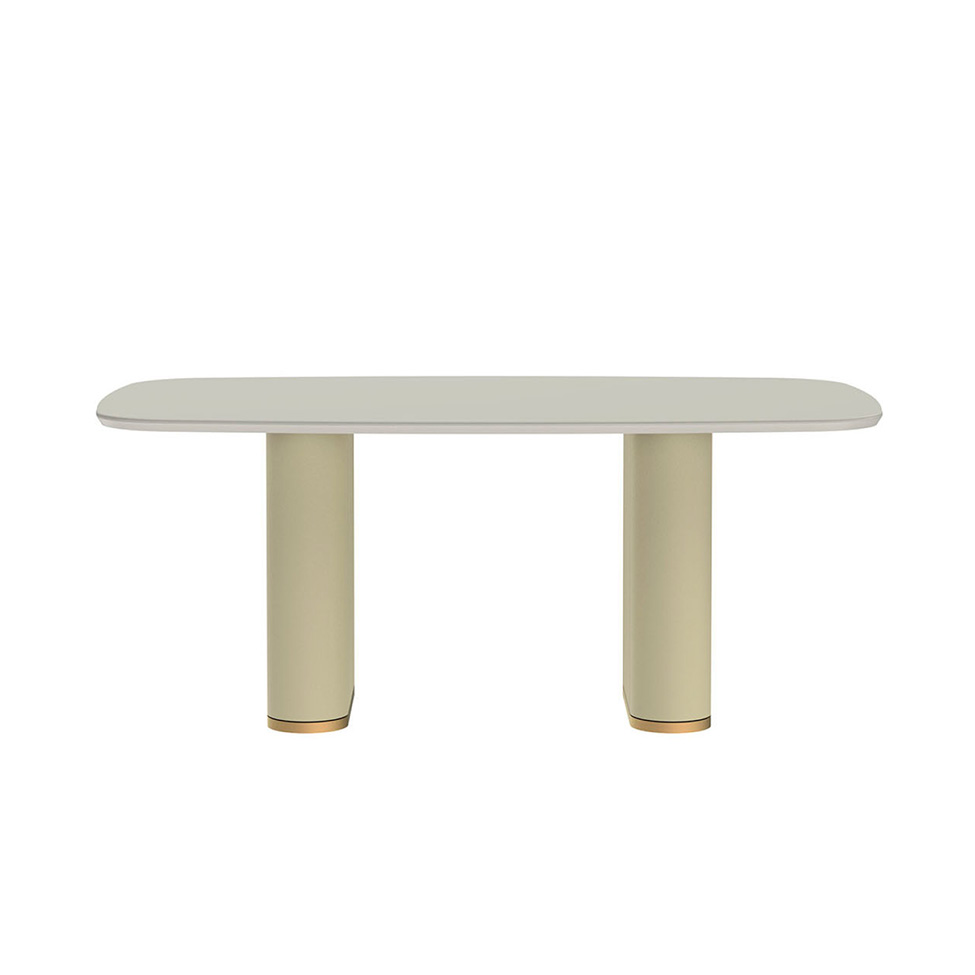 Mesa de Jantar Retangular com Tampo de Vidro Off White Lintz Bege e Dourado 184 cm