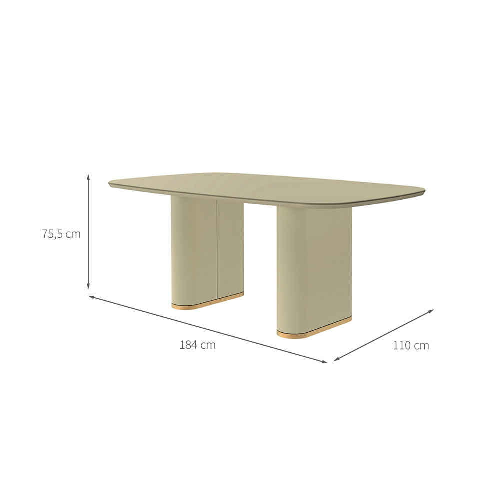 Mesa de Jantar Retangular com Tampo de Vidro Off White Lintz Bege e Dourado 184 cm