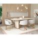 Mesa de Jantar Retangular com Tampo de Vidro Off White Lintz Bege e Dourado 184 cm