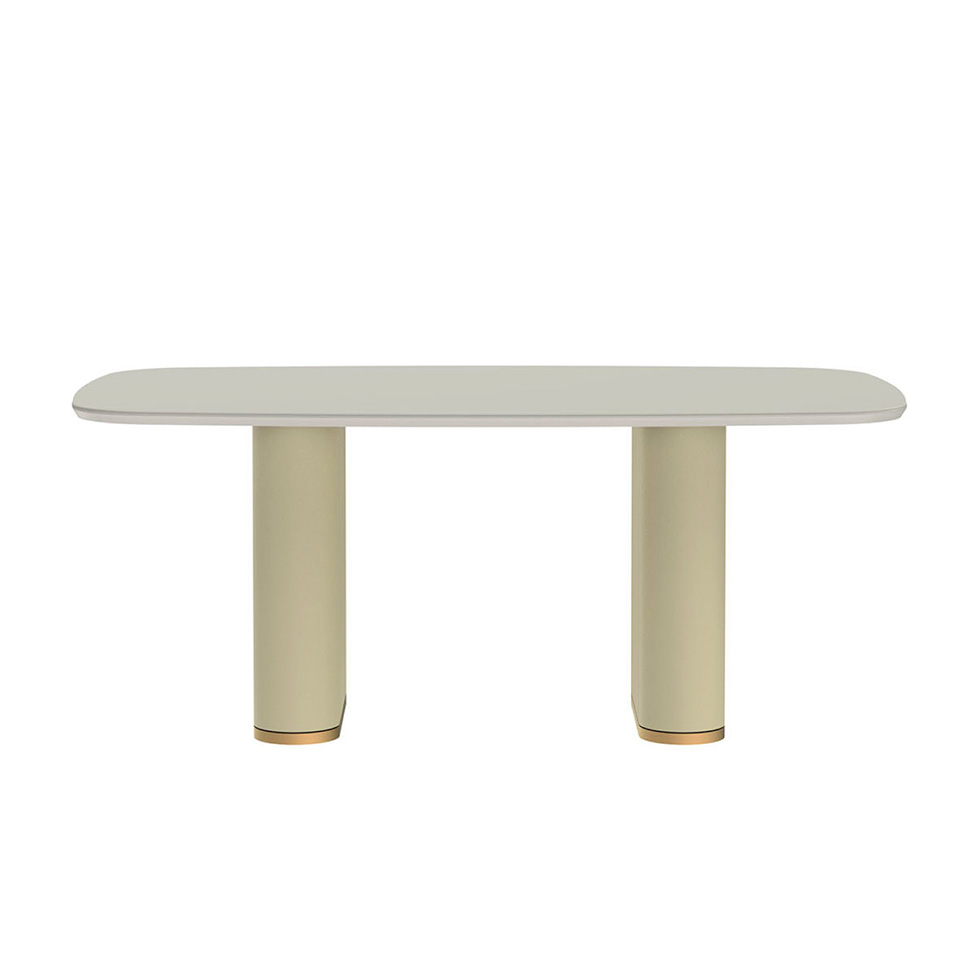 Mesa de Jantar Retangular com Tampo de Vidro Off White Lintz Bege e Dourado 219 cm