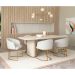 Mesa de Jantar Retangular com Tampo de Vidro Off White Lintz Bege e Dourado 219 cm