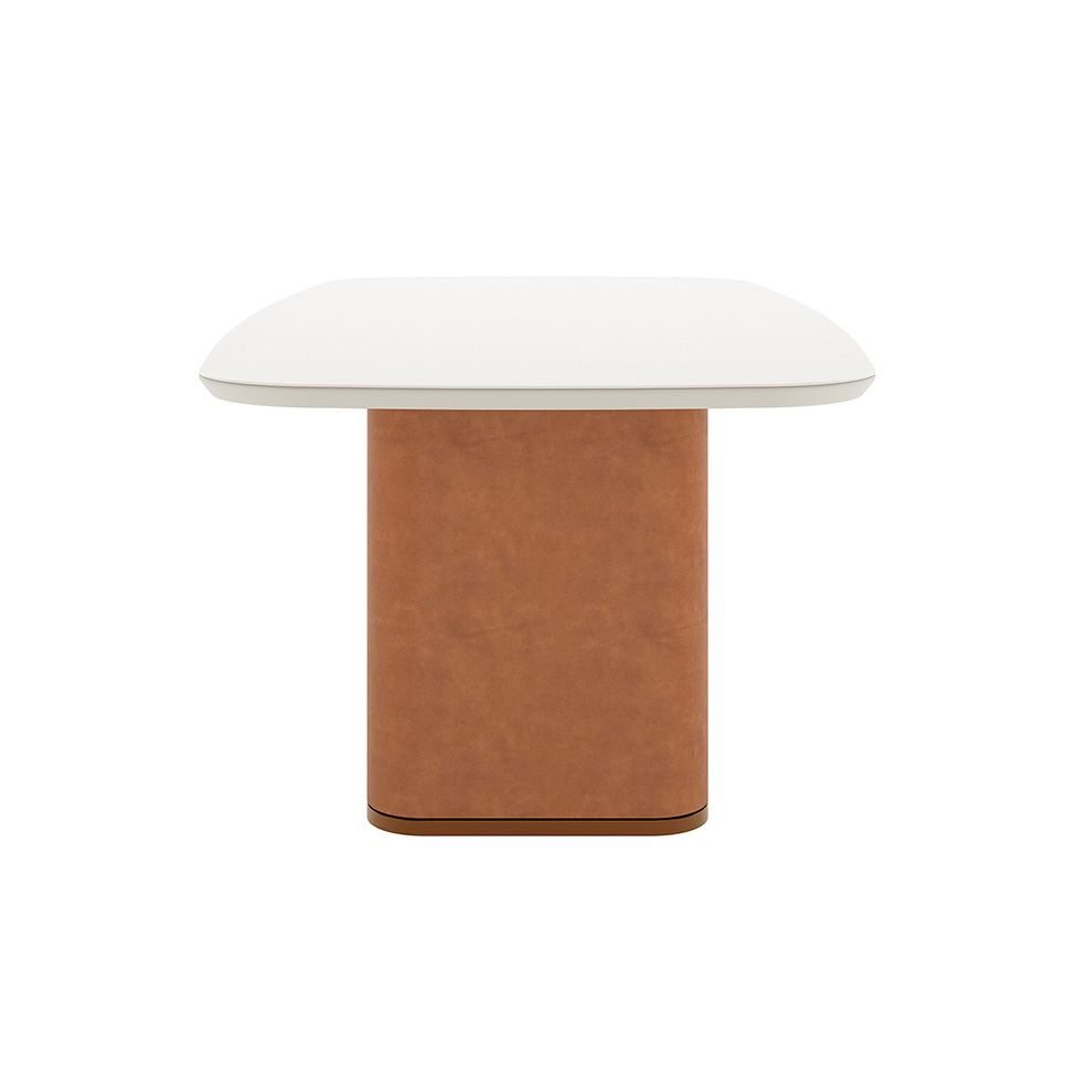 Mesa de Jantar Retangular com Tampo de Vidro Off White Lintz Caramelo e Canela 219 cm