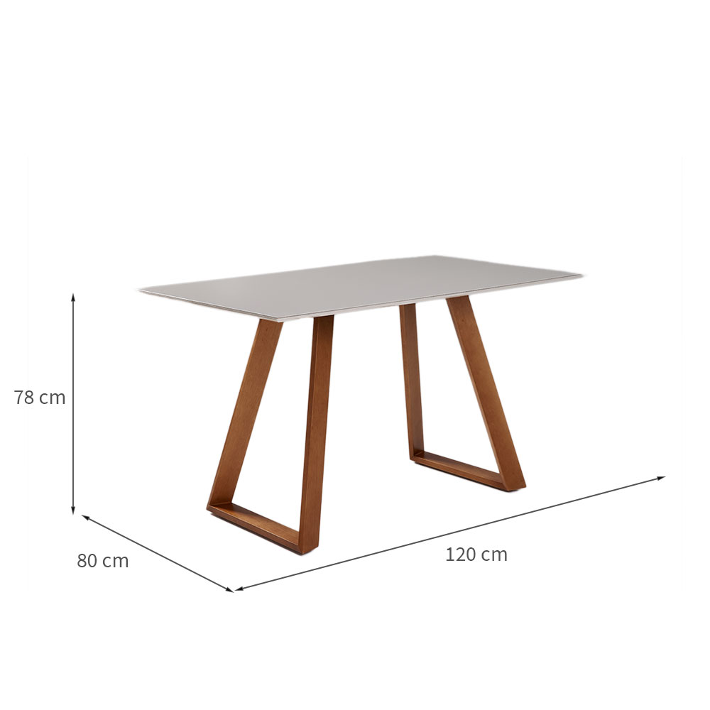 Mesa de Jantar Retangular com Tampo de Vidro Off White Viena Mel 120 cm