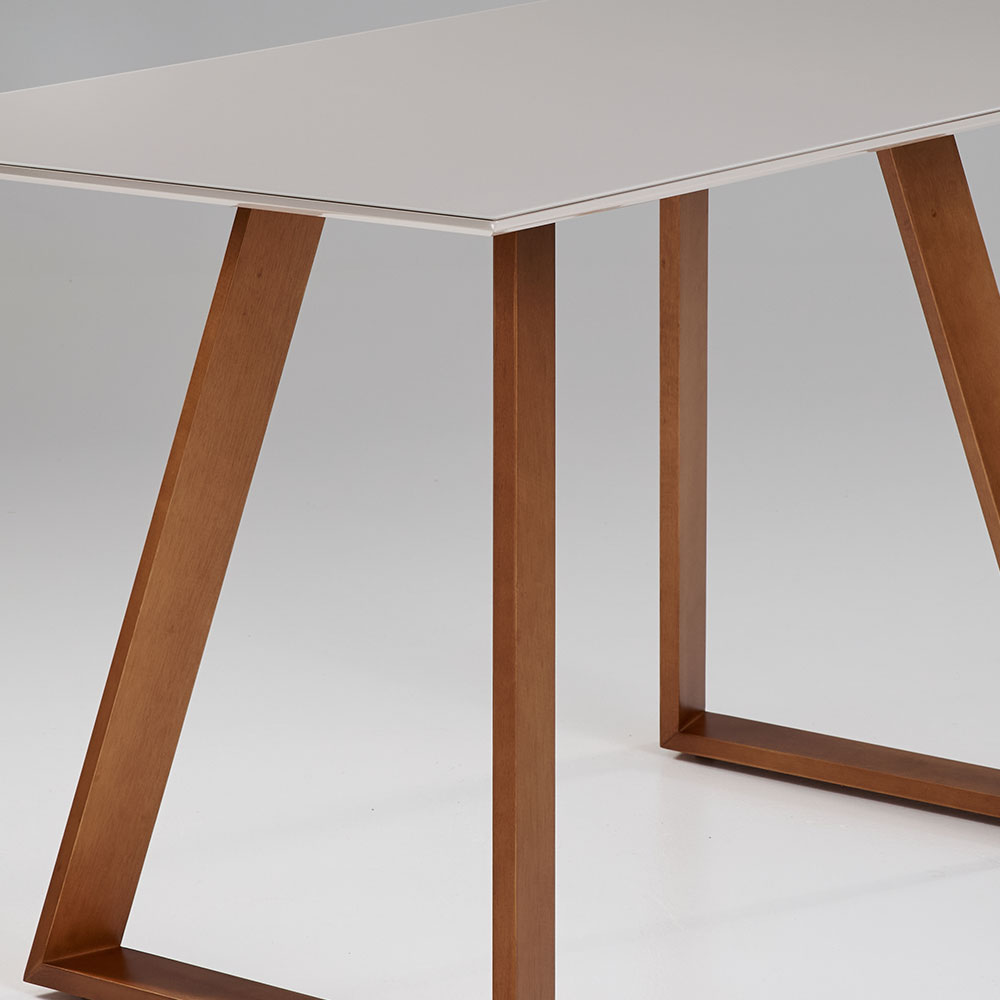 Mesa de Jantar Retangular com Tampo de Vidro Off White Viena Mel 120 cm
