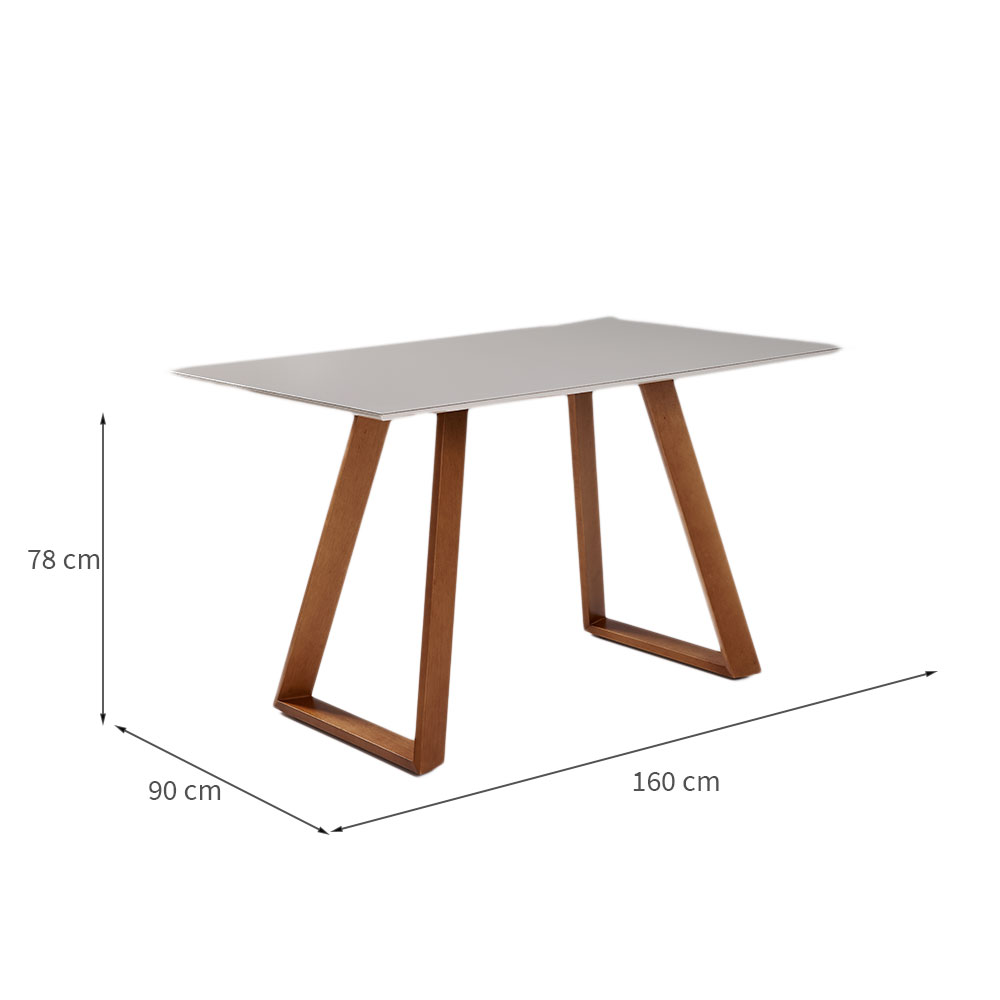 Mesa de Jantar Retangular com Tampo de Vidro Off White Viena Mel 160 cm
