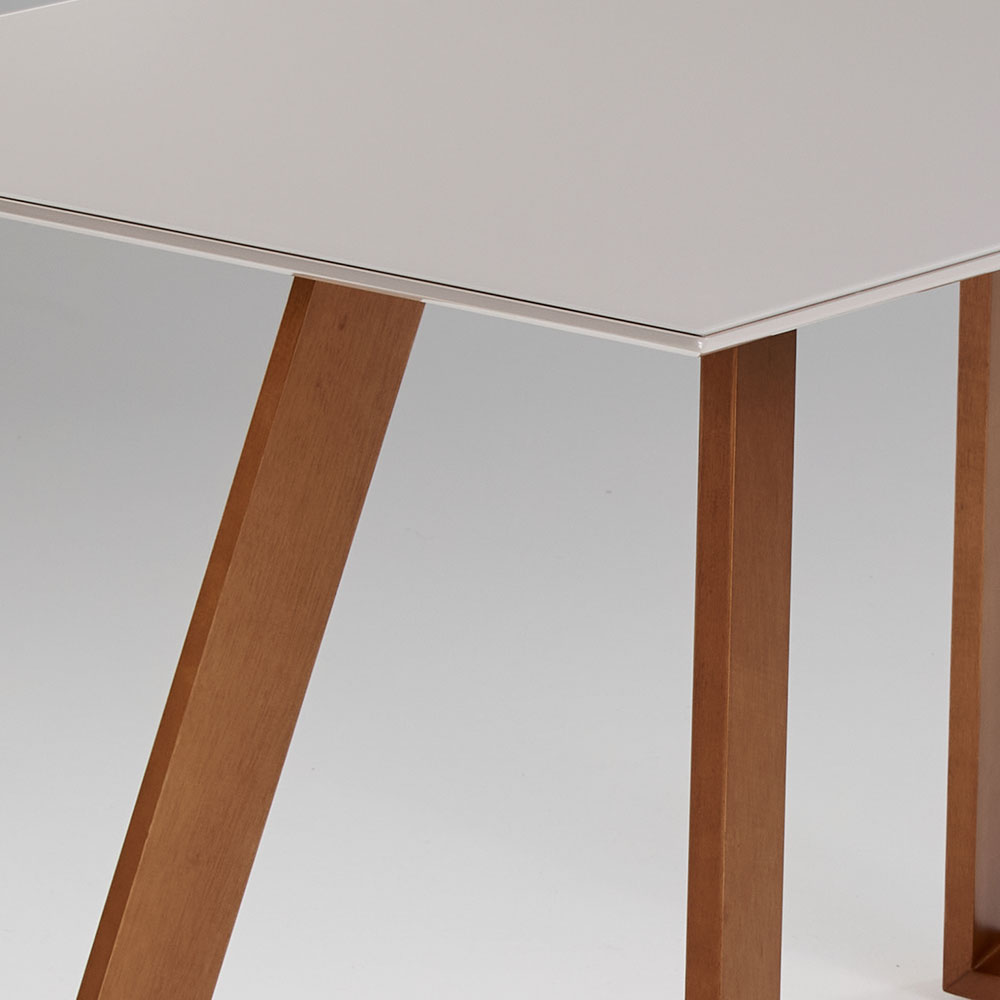 Mesa de Jantar Retangular com Tampo de Vidro Off White Viena Mel 180 cm