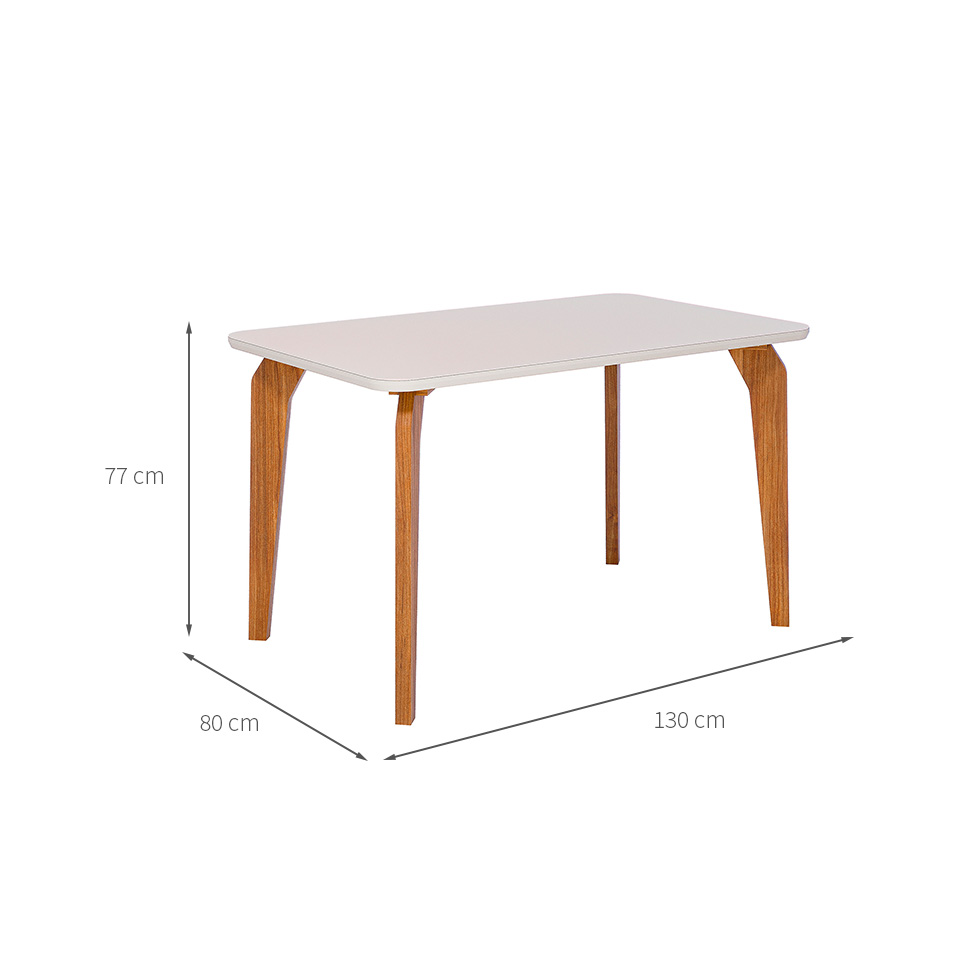 Mesa de Jantar Retangular com Tampo de Vidro Papaia Off White e Madeira 130 cm