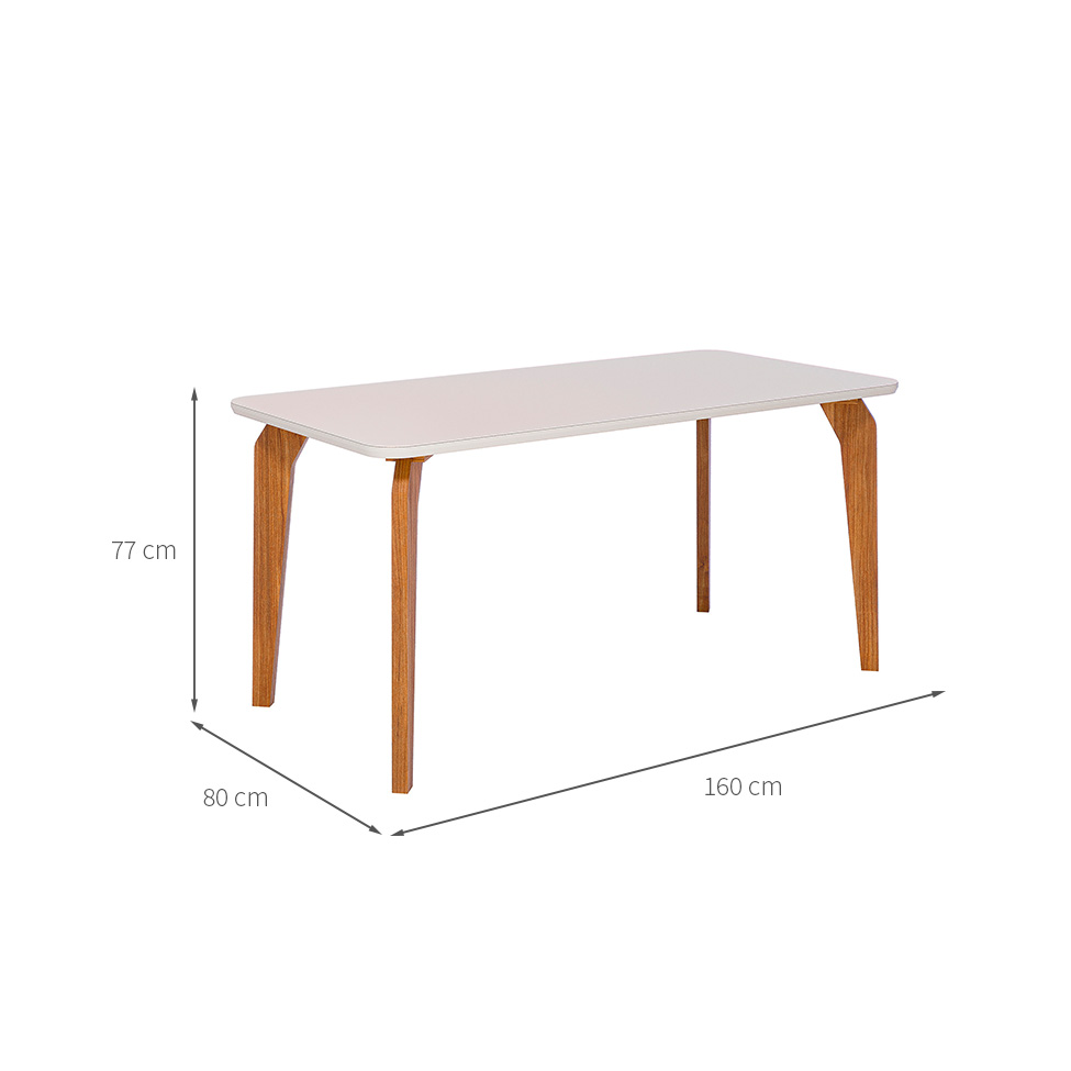 Mesa de Jantar Retangular com Tampo de Vidro Papaia Off White e Madeira 160 cm