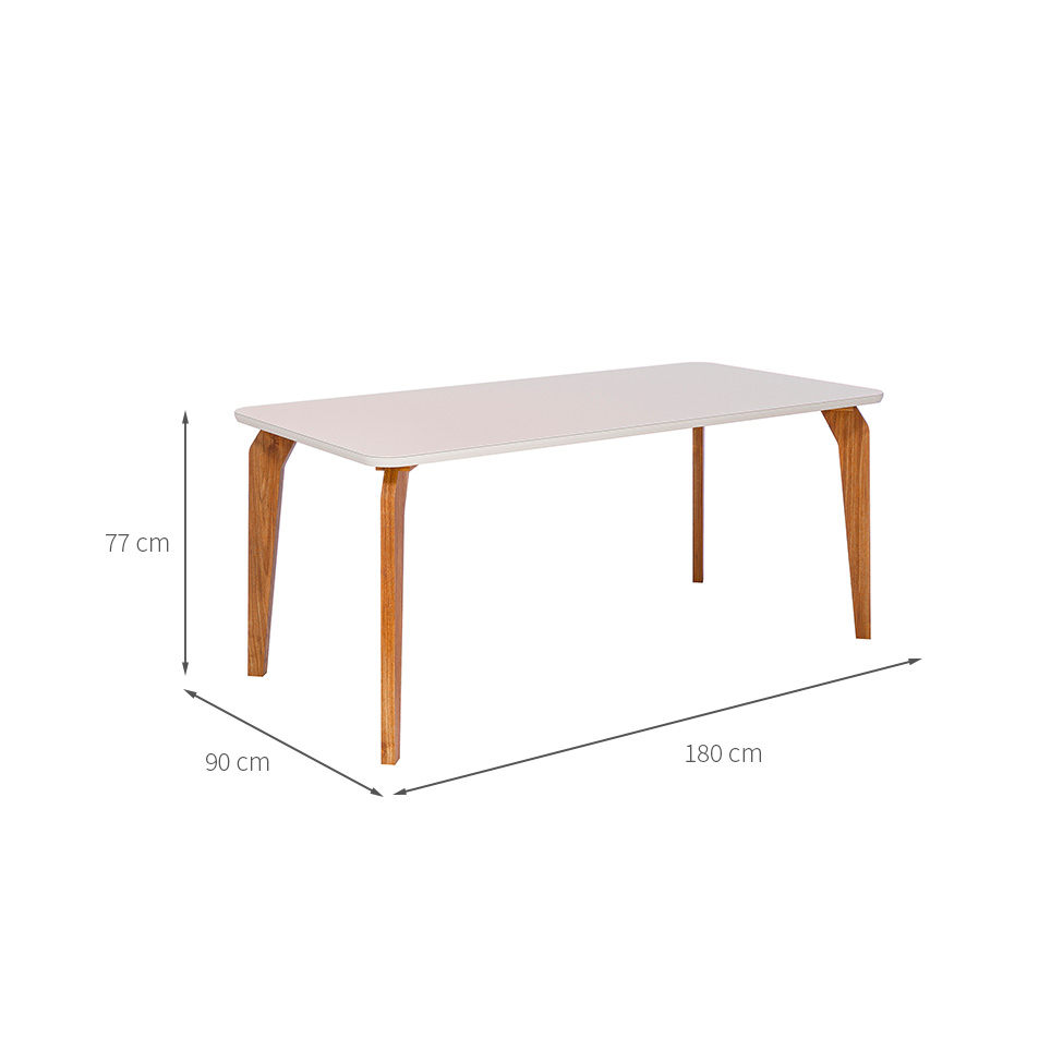 Mesa de Jantar Retangular com Tampo de Vidro Papaia Off White e Madeira 180 cm