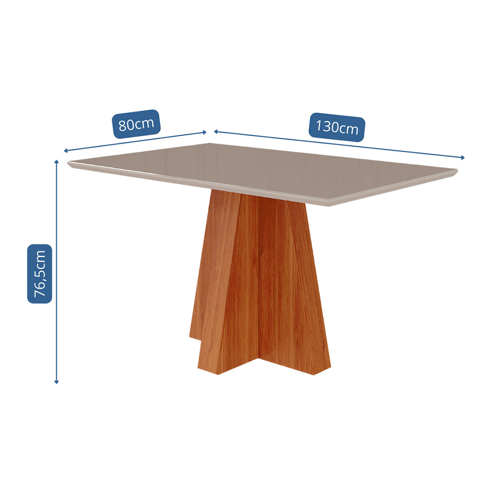 Mesa de Jantar Retangular com Tampo de Vidro Patricia Cinamomo e Off White 130 cm