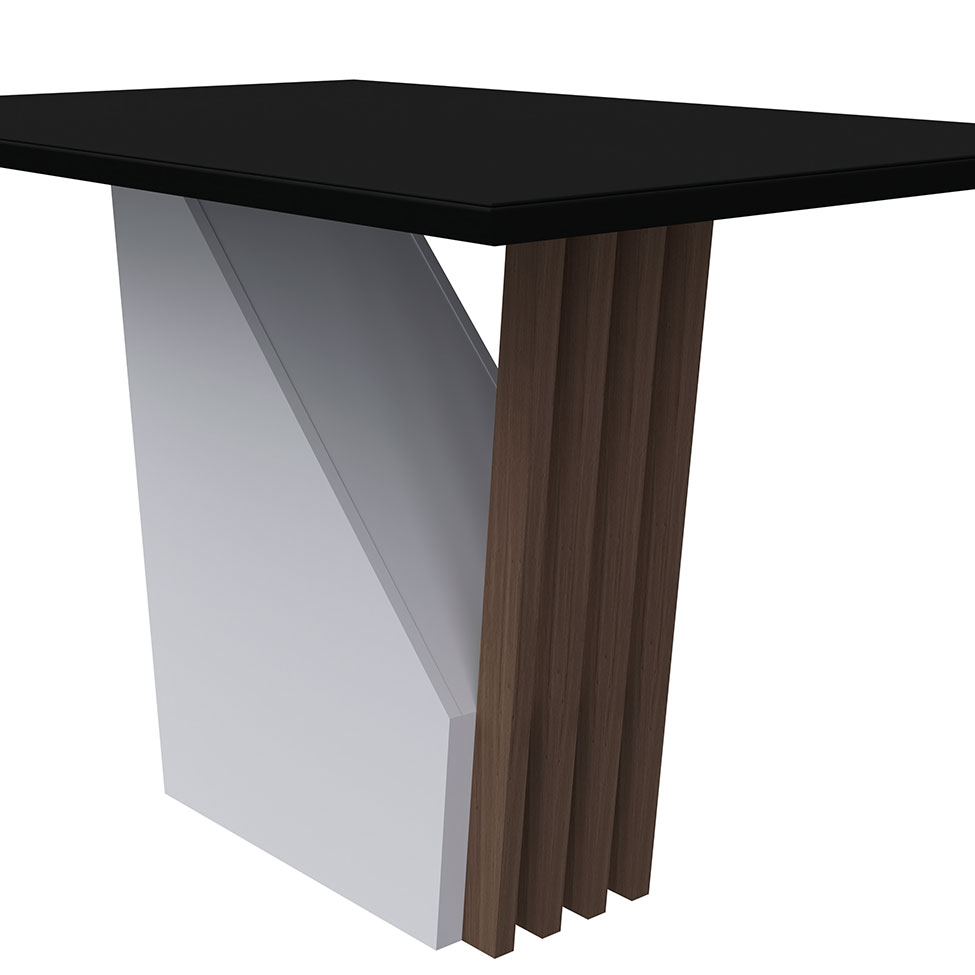 Mesa de Jantar Retangular com Tampo de Vidro Preto Veneza Off White e Imbuia 120 cm