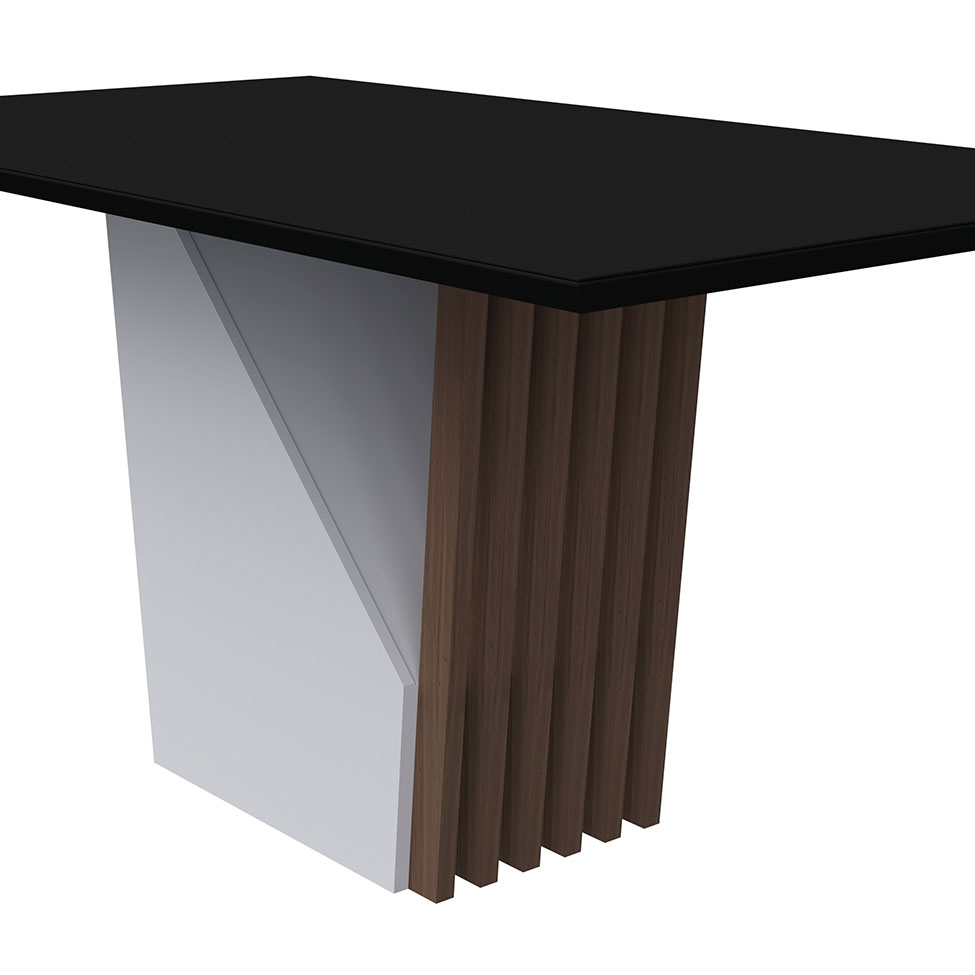 Mesa de Jantar Retangular com Tampo de Vidro Preto Veneza Off White e Imbuia 160 cm