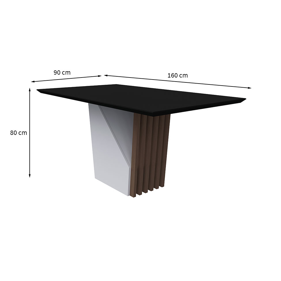 Mesa de Jantar Retangular com Tampo de Vidro Preto Veneza Off White e Imbuia 160 cm