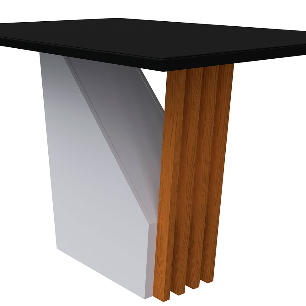 Mesa de Jantar Retangular com Tampo de Vidro Preto Veneza Off White e Ype 120 cm
