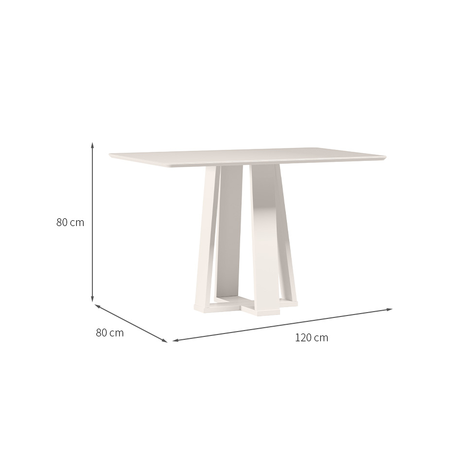 Mesa de Jantar Retangular com Tampo de Vidro Rubi Off White 120 cm