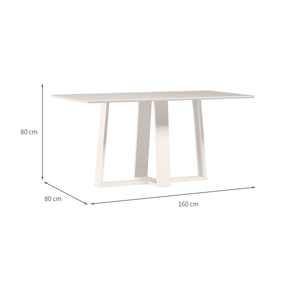 Mesa de Jantar Retangular com Tampo de Vidro Rubi Off White 160 cm
