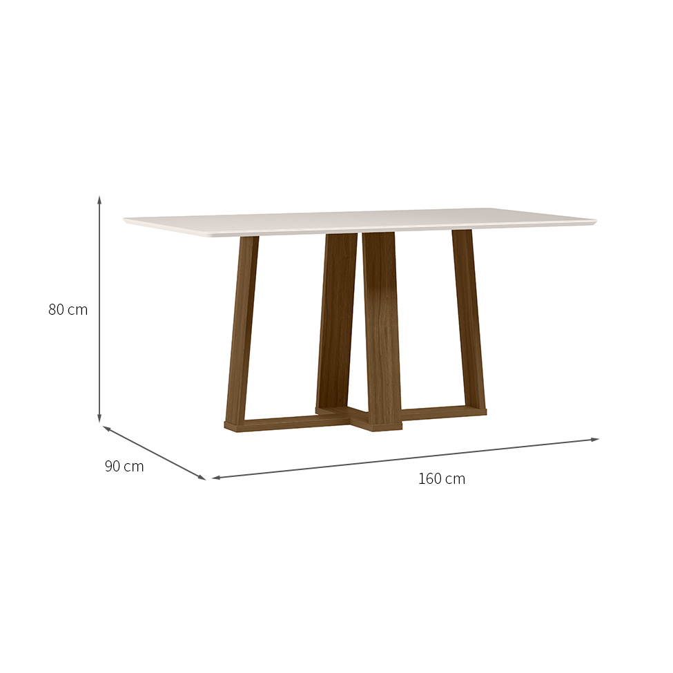 Mesa de Jantar Retangular com Tampo de Vidro Rubi Off White e Imbuia 160 cm