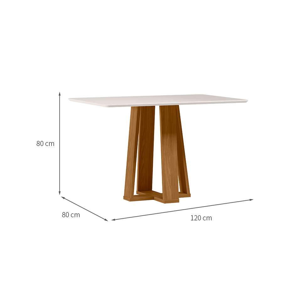 Mesa de Jantar Retangular com Tampo de Vidro Rubi Off White e Ypê 120 cm