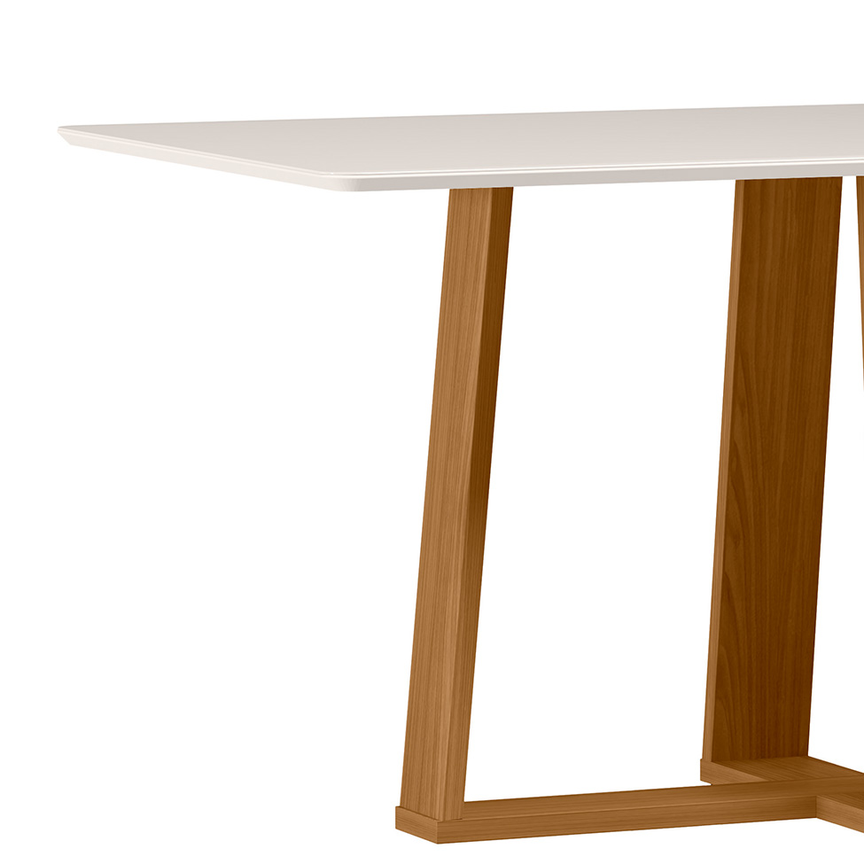 Mesa de Jantar Retangular com Tampo de Vidro Rubi Off White e Ypê 160 cm