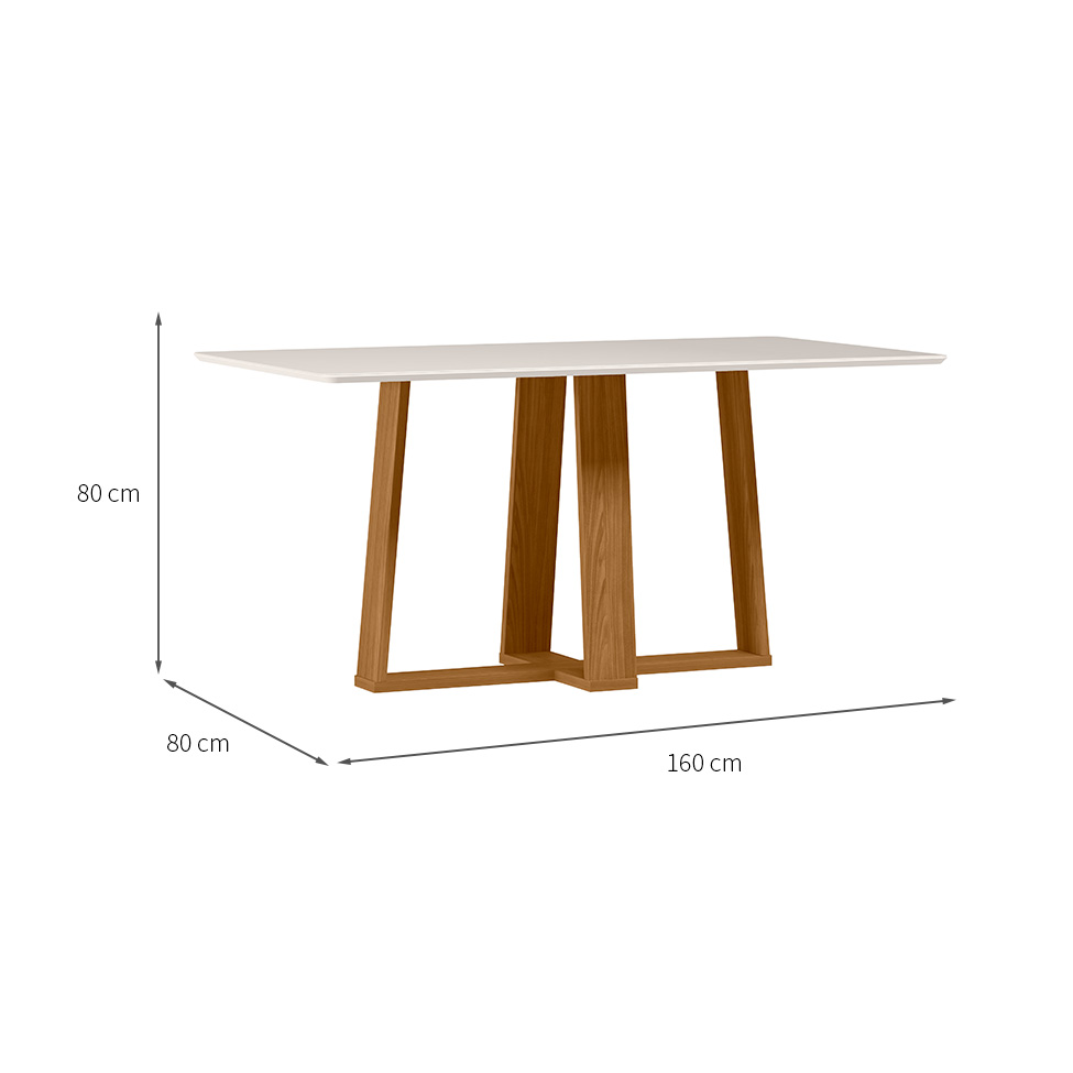 Mesa de Jantar Retangular com Tampo de Vidro Rubi Off White e Ypê 160 cm