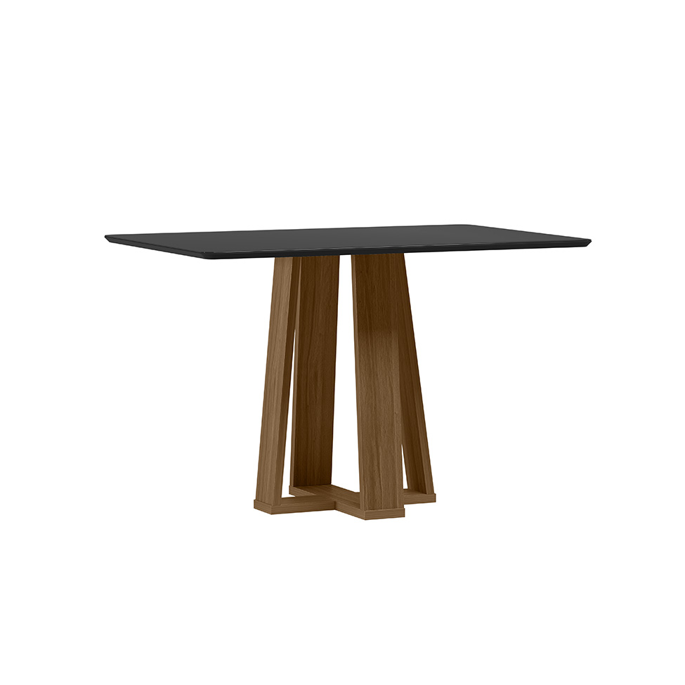 Mesa de Jantar Retangular com Tampo de Vidro Rubi Preto e Imbuia 120 cm