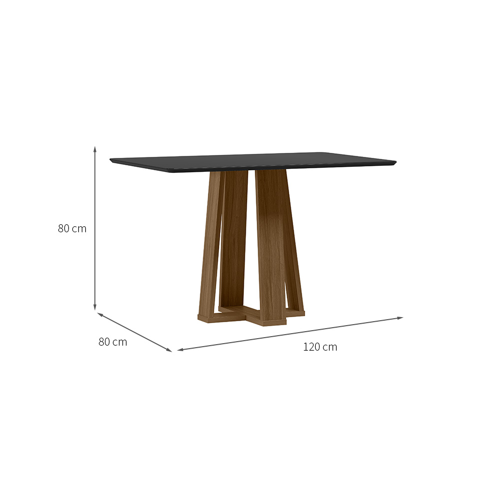 Mesa de Jantar Retangular com Tampo de Vidro Rubi Preto e Imbuia 120 cm