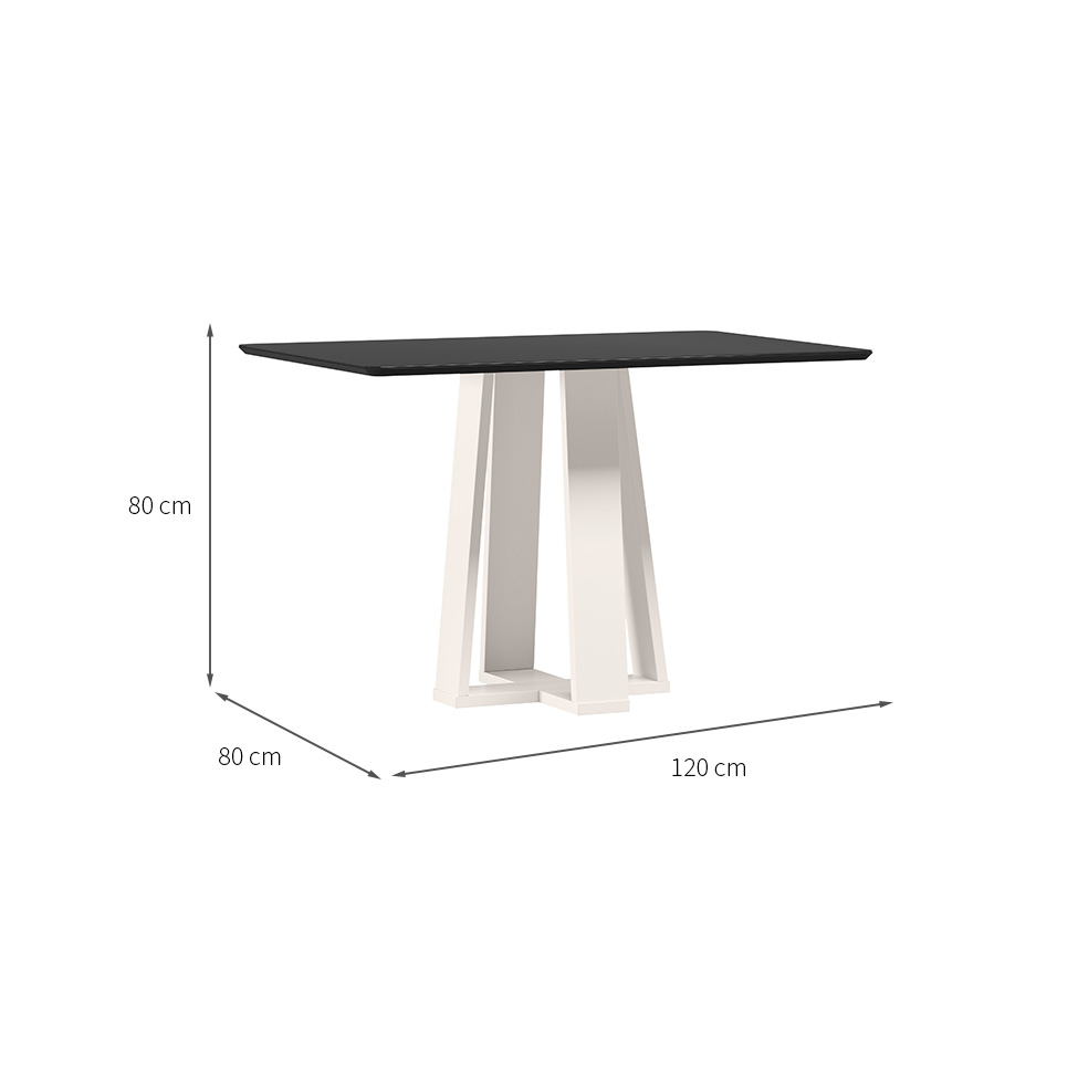 Mesa de Jantar Retangular com Tampo de Vidro Rubi Preto e Off White 120 cm