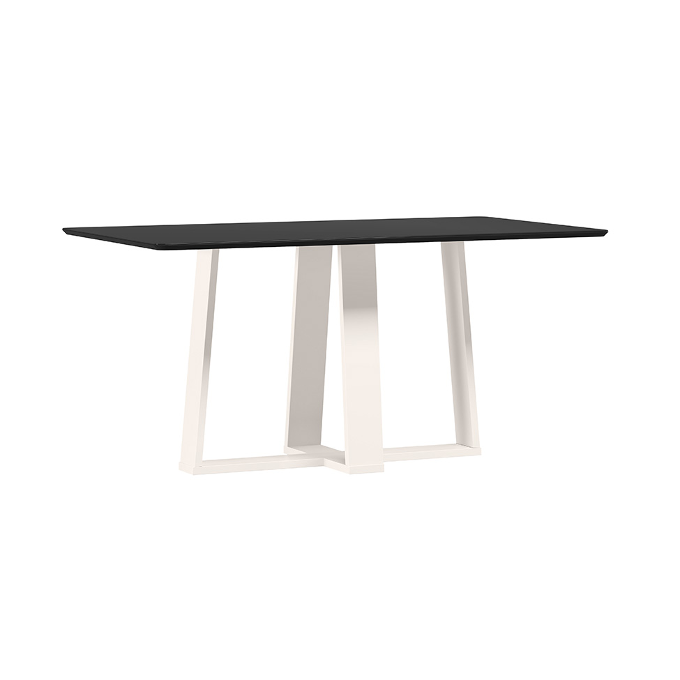 Mesa de Jantar Retangular com Tampo de Vidro Rubi Preto e Off White 160 cm