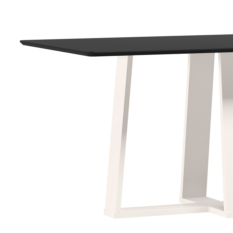 Mesa de Jantar Retangular com Tampo de Vidro Rubi Preto e Off White 160 cm
