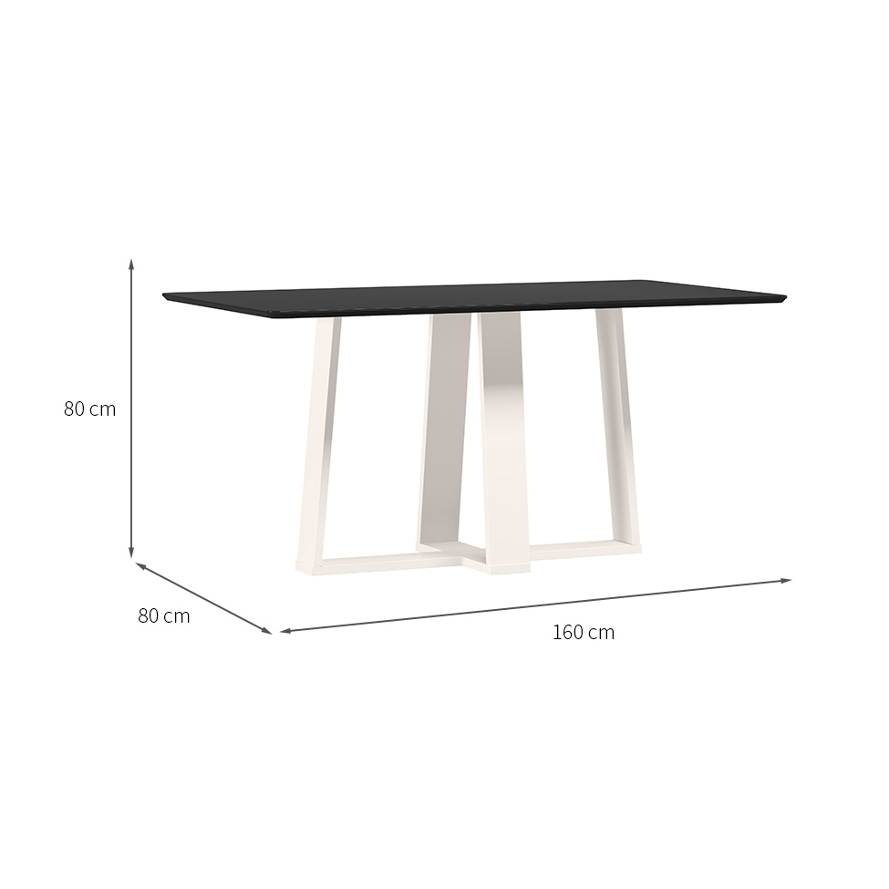 Mesa de Jantar Retangular com Tampo de Vidro Rubi Preto e Off White 160 cm