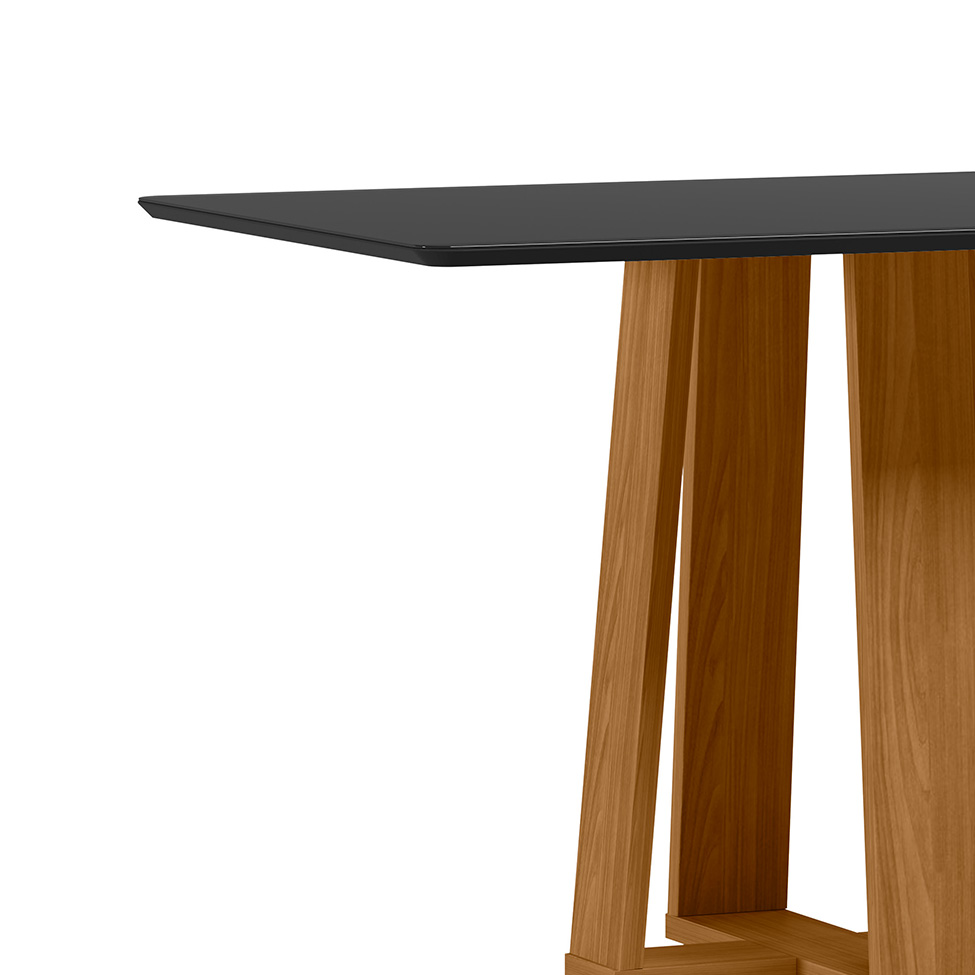 Mesa de Jantar Retangular com Tampo de Vidro Rubi Preto e Ypê 120 cm