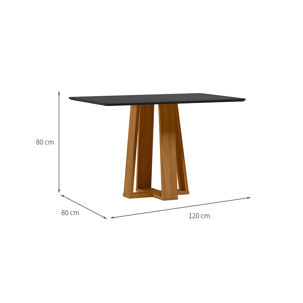 Mesa de Jantar Retangular com Tampo de Vidro Rubi Preto e Ypê 120 cm