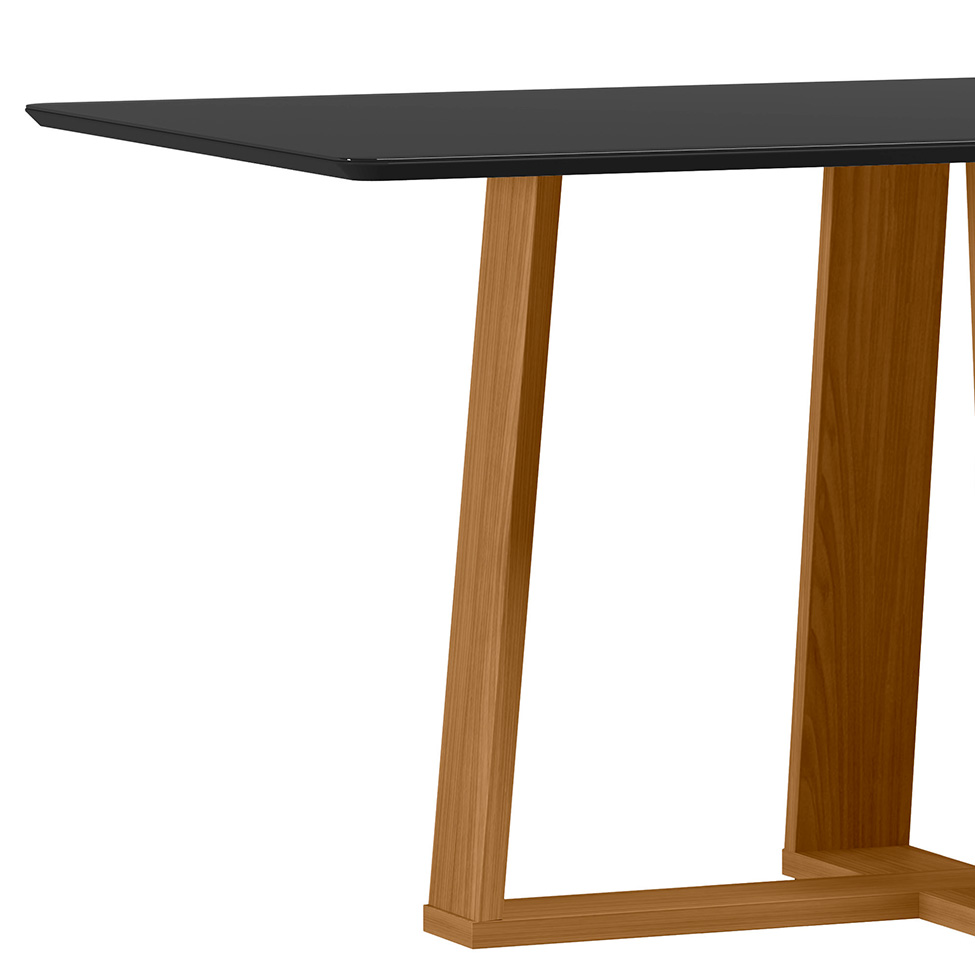 Mesa de Jantar Retangular com Tampo de Vidro Rubi Preto e Ypê 160 cm