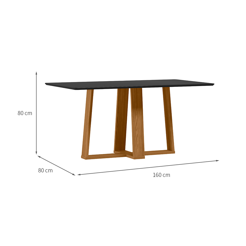 Mesa de Jantar Retangular com Tampo de Vidro Rubi Preto e Ypê 160 cm