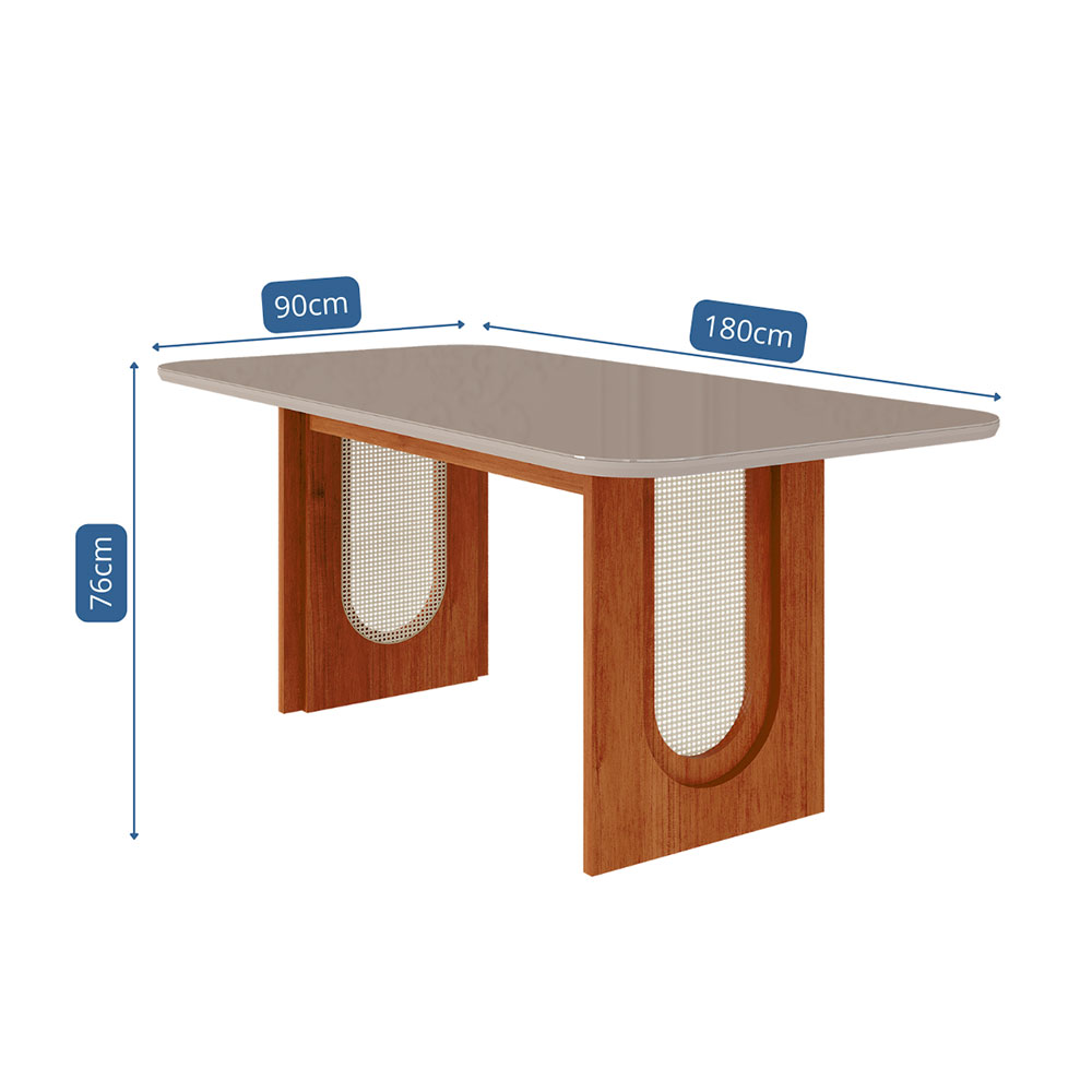 Mesa de Jantar Retangular com Tampo de Vidro Valentina Cinamomo e Off White 180 cm