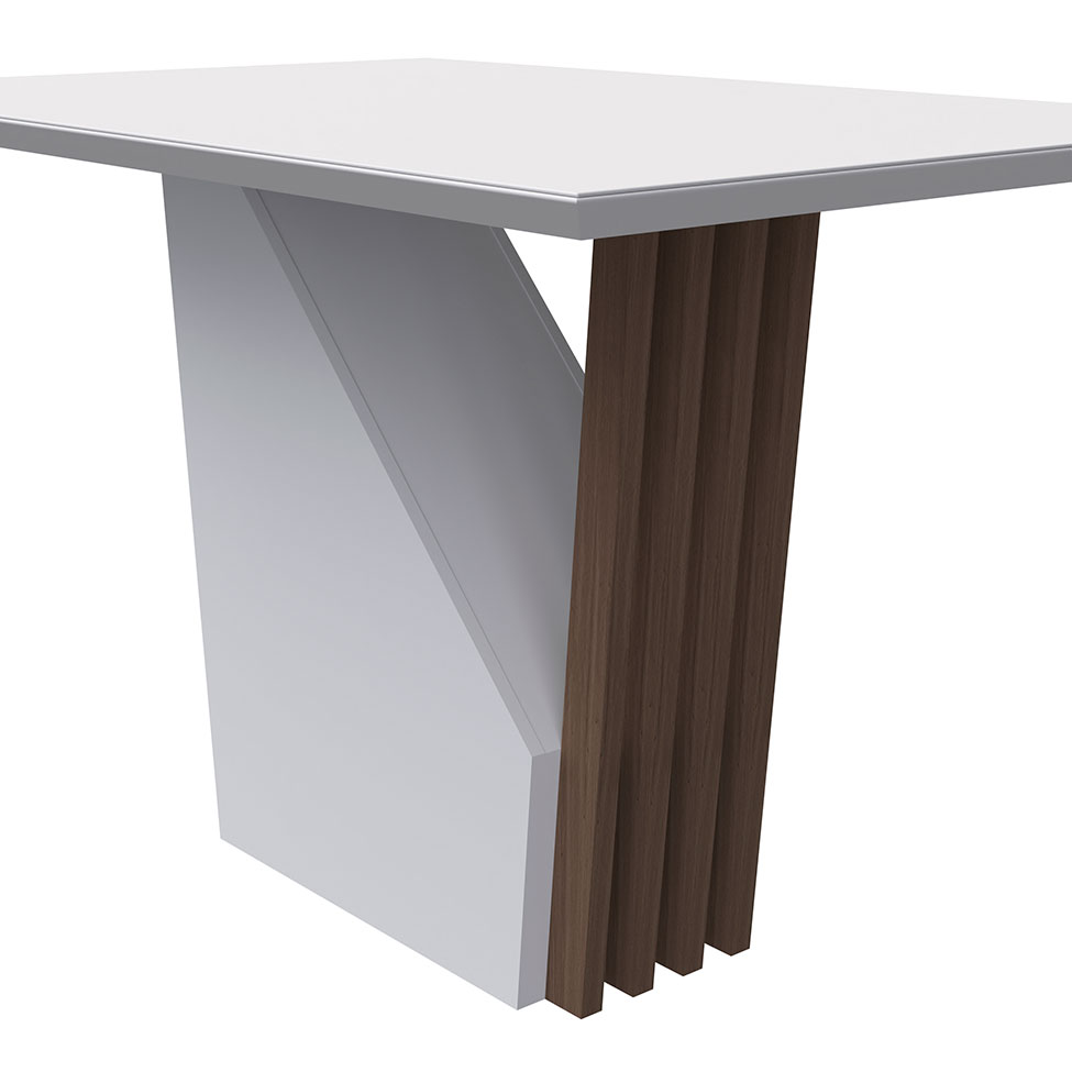 Mesa de Jantar Retangular com Tampo de Vidro Veneza Off White e Imbuia 120 cm