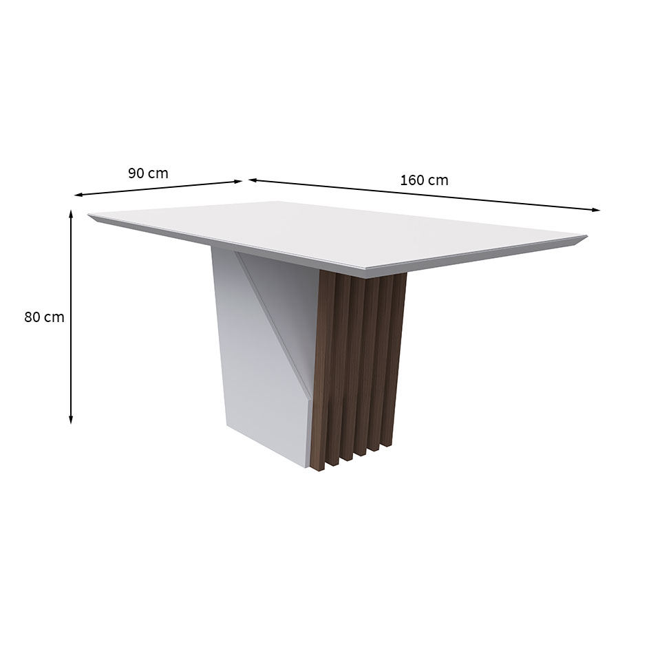 Mesa de Jantar Retangular com Tampo de Vidro Veneza Off White e Imbuia 160 cm