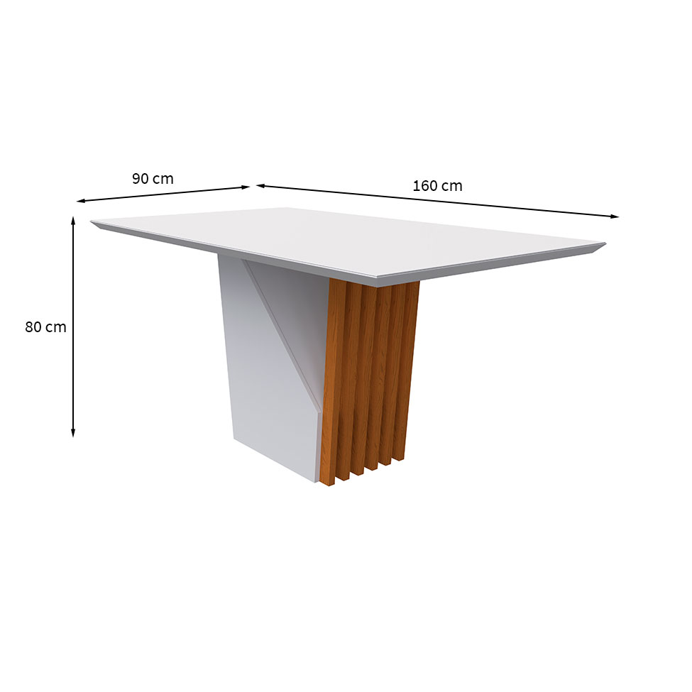 Mesa de Jantar Retangular com Tampo de Vidro Veneza Off White e Ype 160 cm