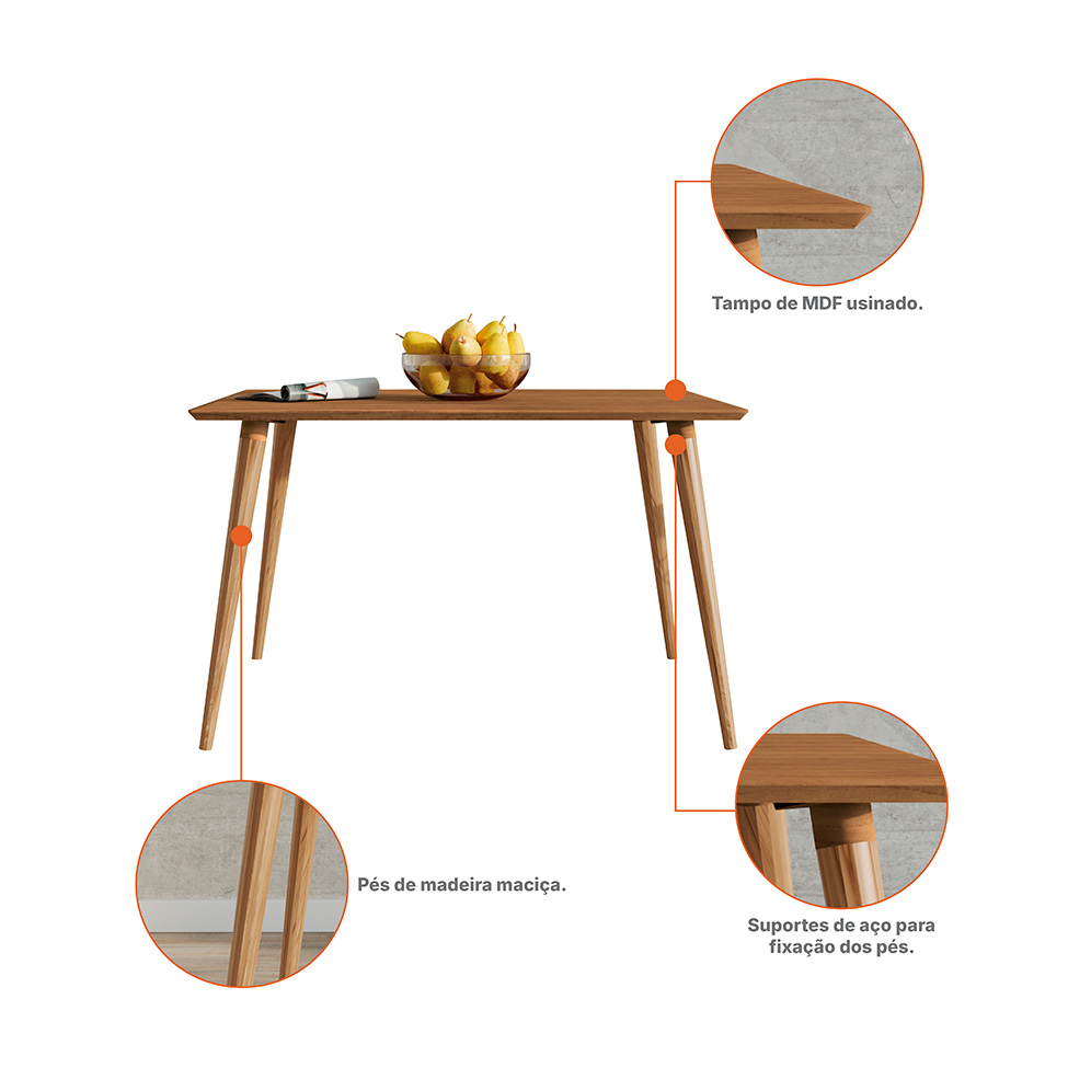 Mesa de Jantar Retangular com Tampo em MDF Veneza Cedro 120 cm