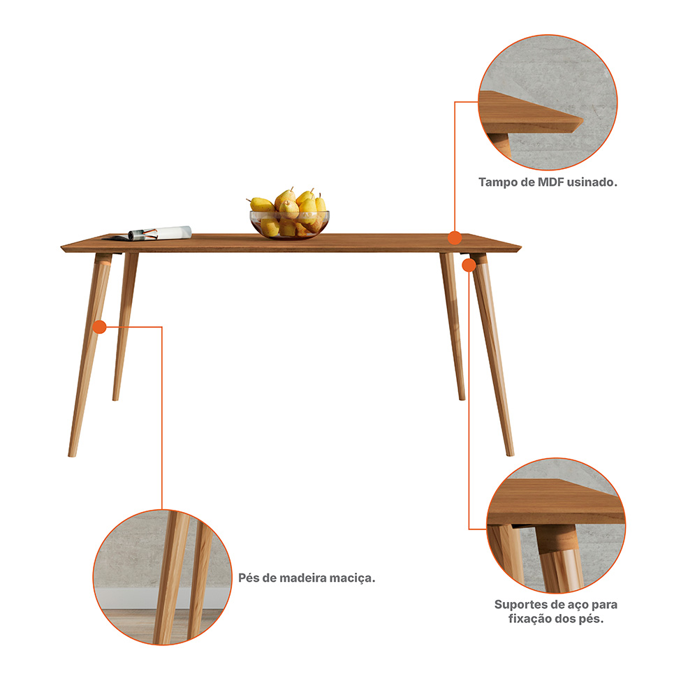 Mesa de Jantar Retangular com Tampo em MDF Veneza Cedro 160 cm