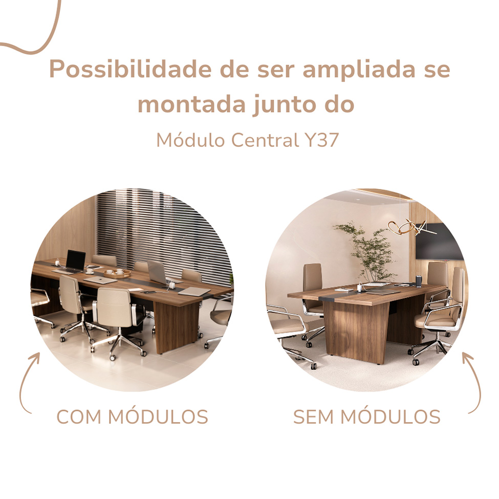 Mesa de Reunião Retangular Yara Nogal e Preta