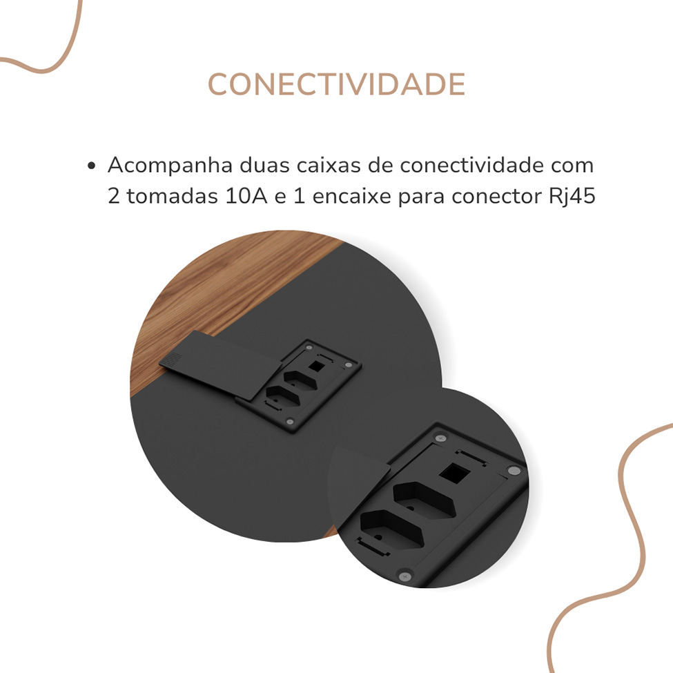 Mesa de Reunião Retangular Yara Nogal e Preta